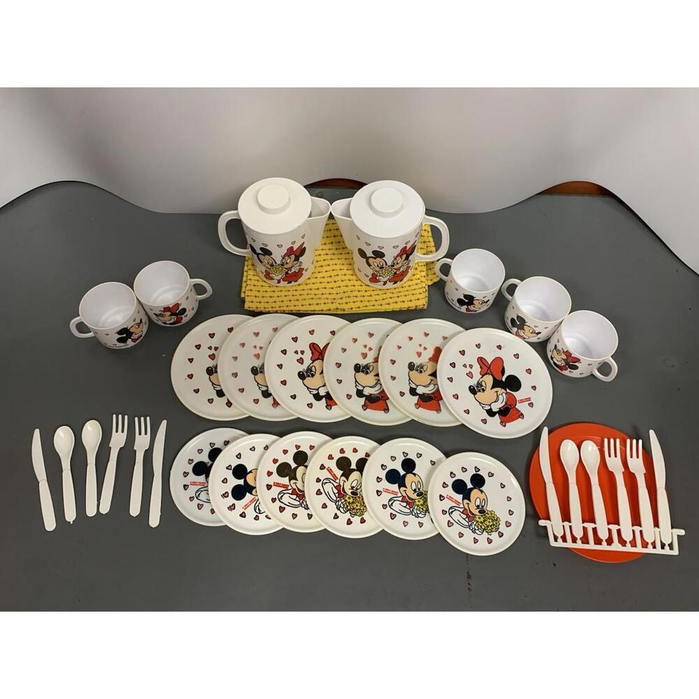 Walt Disney Mickey Mouse Plastic Childs Tea Set Cups Plates Italy Vintage 1960